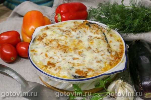 Греческая мусака из баклажанов с мясом в микроволновке Греческая мусака из баклажанов с мясом в микроволновке