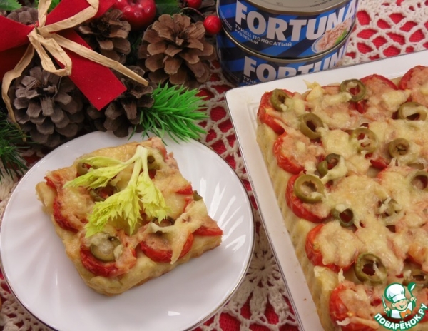 Картофельный пирог с фаршированными тунцом черри Картофельный пирог с фаршированными тунцом черри