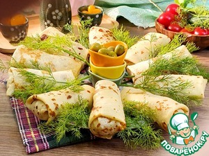 Блинные конвертики с индейкой и картофелем Блинные конвертики с индейкой и картофелем