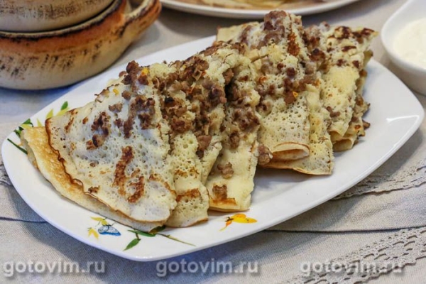 Блины с припеком из фарша с яйцом