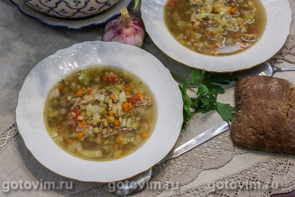 Мясной суп минестроне с чечевицей