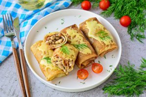 Блинчики с курицей и сыром Блинчики с курицей и сыром