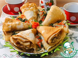 Блины на кипятке с грибной начинкой