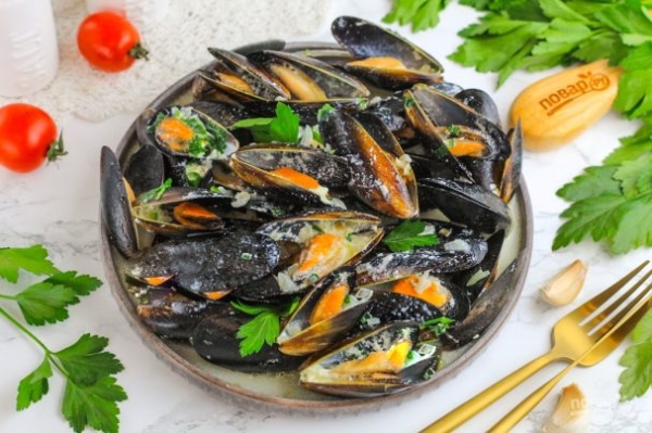 Мидии в сливочно-чесночном соусе Мидии в сливочно-чесночном соусе