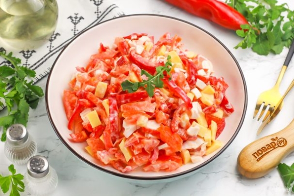 Cалат "Красное море" с крабовыми палочками Cалат "Красное море" с крабовыми палочками