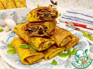 Тыквенные блинчики фаршированные капустой и грибами