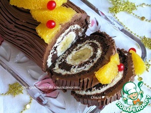 Шоколадно-творожный рулет "Рождественское полено" Шоколадно-творожный рулет "Рождественское полено"