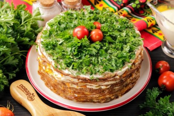 Печёночный торт с майонезом Печёночный торт с майонезом