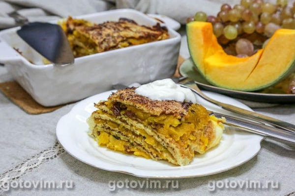 Запеканка из блинов с тыквой, изюмом и мёдом Запеканка из блинов с тыквой, изюмом и мёдом