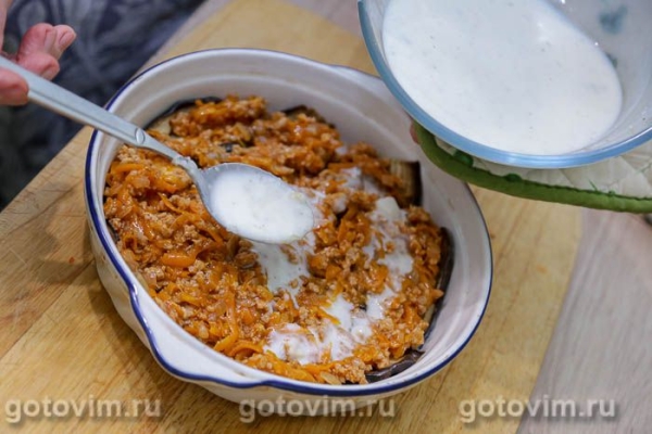 Греческая мусака из баклажанов с мясом в микроволновке Греческая мусака из баклажанов с мясом в микроволновке