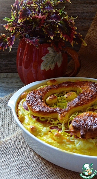 Пирог с рисом, тыквой и колбасой Пирог с рисом, тыквой и колбасой