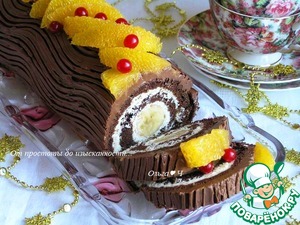 Шоколадно-творожный рулет "Рождественское полено" Шоколадно-творожный рулет "Рождественское полено"