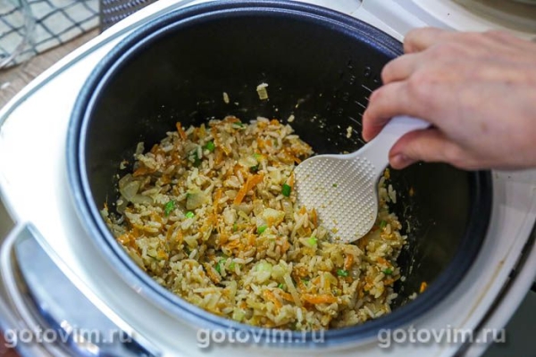 Жареный рис с зеленым луком и яйцом в мультиварке