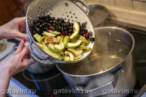 Компот с яблоками, красной и черной смородиной