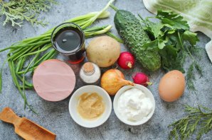 Окрошка с горчицей и сметаной на квасе Окрошка с горчицей и сметаной на квасе