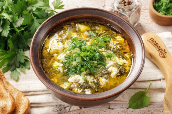 Суп со щавелем и яйцом Суп со щавелем и яйцом