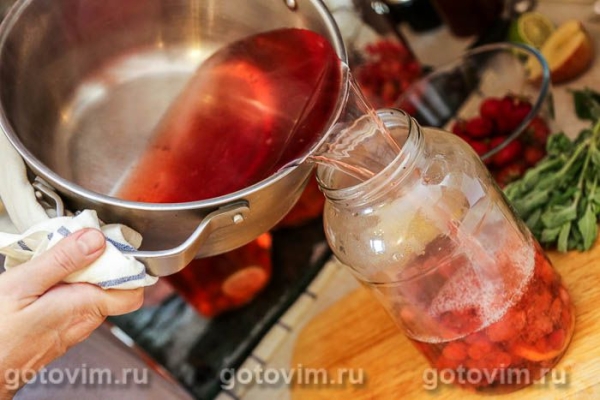 Компот мохито с клубникой, мятой и лимоном (на зиму) Компот мохито с клубникой, мятой и лимоном (на зиму)