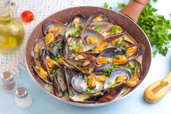 Ракушки мидии в сливочном соусе Ракушки мидии в сливочном соусе