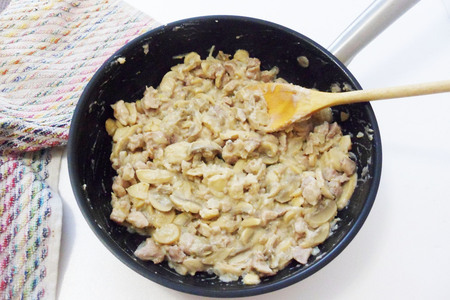 Картофель под жюльеном с курицей и грибами Картофель под жюльеном с курицей и грибами