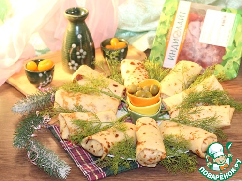 Блинные конвертики с индейкой и картофелем Блинные конвертики с индейкой и картофелем