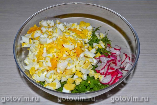 Весенний яичный салат с редиской и зеленью