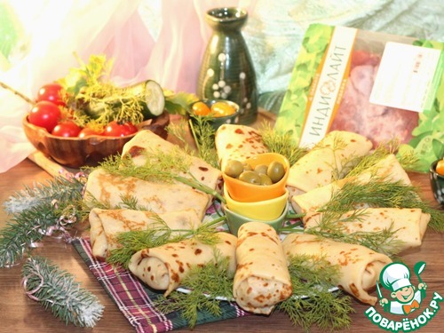 Блинные конвертики с индейкой и картофелем Блинные конвертики с индейкой и картофелем