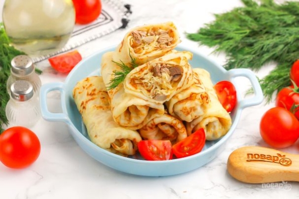 Блины с курицей и сыром