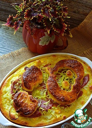 Пирог с рисом, тыквой и колбасой Пирог с рисом, тыквой и колбасой