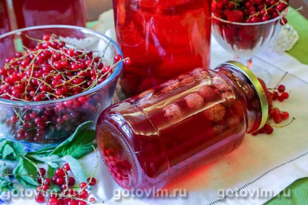 Компот из красной смородины с клубникой на зиму Компот из красной смородины с клубникой на зиму