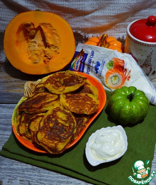 Тыквенно-шпинатные оладьи на творожном сыре