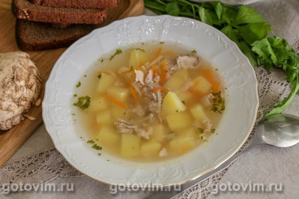 Суп из свинины с картофелем и корнем сельдерея в мультиварке Суп из свинины с картофелем и корнем сельдерея в мультиварке