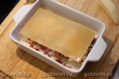 Лазанья с рыбным фаршем из лосося и жареным беконом Лазанья с рыбным фаршем из лосося и жареным беконом