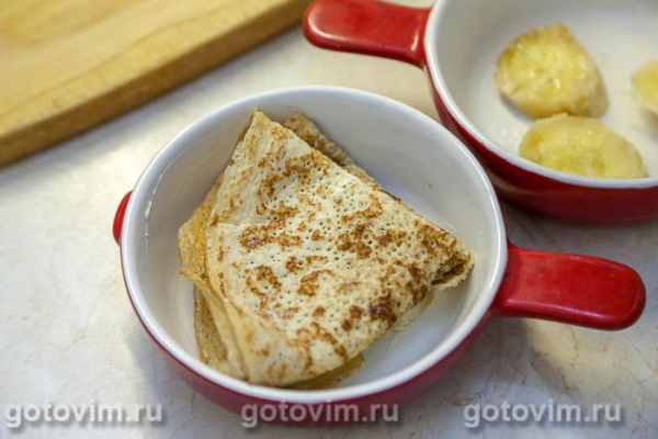 Порционная запеканка из блинов с бананами Порционная запеканка из блинов с бананами
