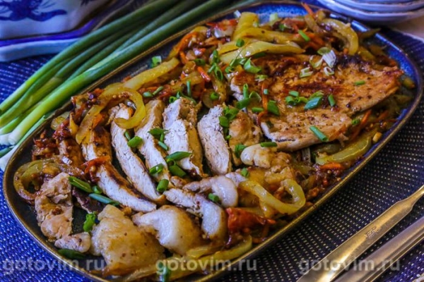 Свиная отбивная с овощами и соевым соусом Свиная отбивная с овощами и соевым соусом