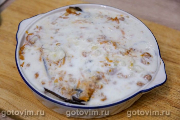 Греческая мусака из баклажанов с мясом в микроволновке Греческая мусака из баклажанов с мясом в микроволновке