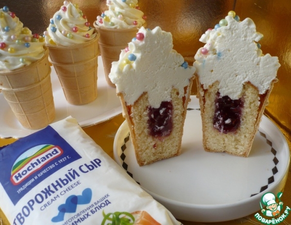 Капкейки в вафельных стаканчиках "Нетающее мороженое" Капкейки в вафельных стаканчиках "Нетающее мороженое"