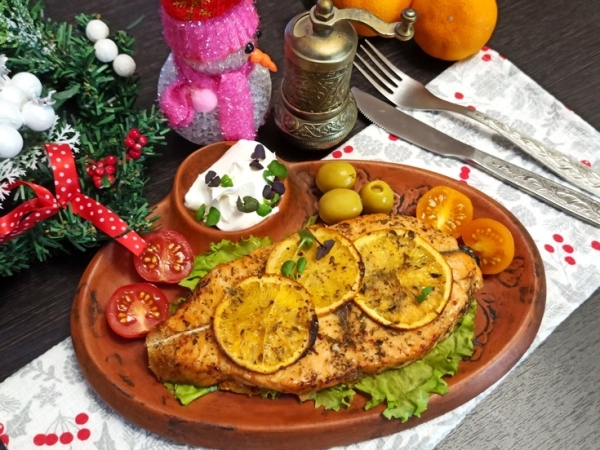 Сёмга, запеченная с апельсинами