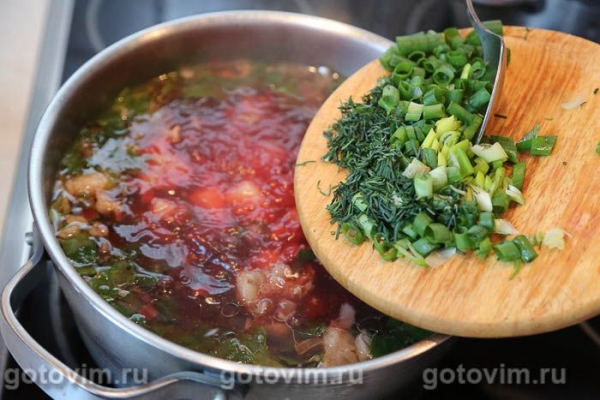 Ботвинник с мясом (суп с говядиной и свекольной ботвой)