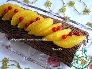 Шоколадно-творожный рулет "Рождественское полено" Шоколадно-творожный рулет "Рождественское полено"