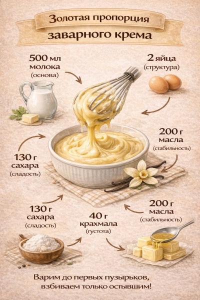 Тот самый нежный заварной крем: делюсь рецептом, который никогда не подводит