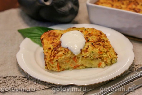 Запеканка из тертых кабачков и картофеля с сыром сулугуни
