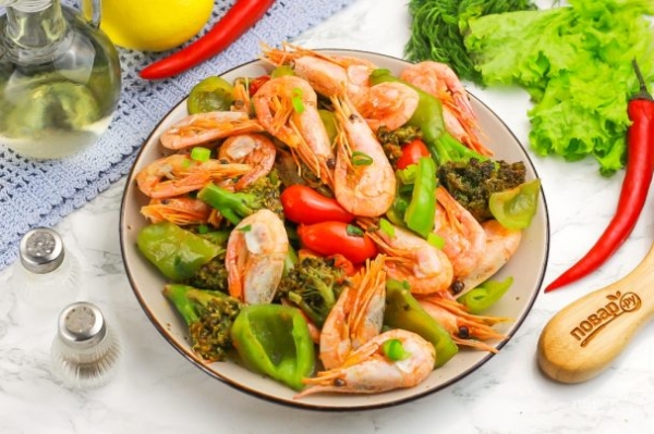 Креветки с овощами Креветки с овощами