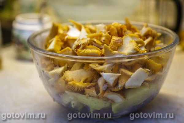 Свинина с картофелем и лисичками в пакете для запекания Свинина с картофелем и лисичками в пакете для запекания