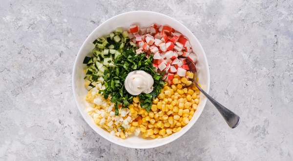 Крабовый салат без риса, пошаговый рецепт с фото на 262 ккал Крабовый салат без риса, пошаговый рецепт с фото на 262 ккал