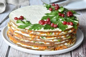 Печеночный торт из говяжьей печени