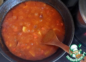 Айнтопф из поленты с копчёными колбасками