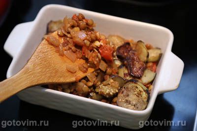 Запеканка из баклажанов с чечевицей