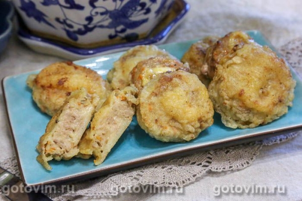 Котлеты-рулетики из фарша с сыром в темпуре Котлеты-рулетики из фарша с сыром в темпуре