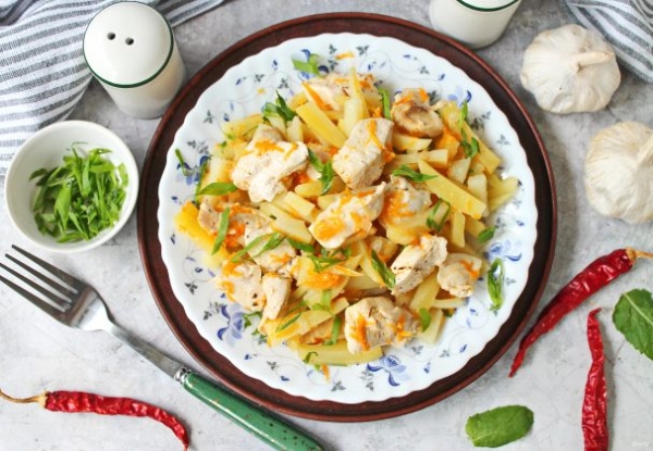 Курица с картошкой в микроволновке