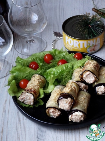 Баклажановые рулетики с тунцом и сыром Баклажановые рулетики с тунцом и сыром